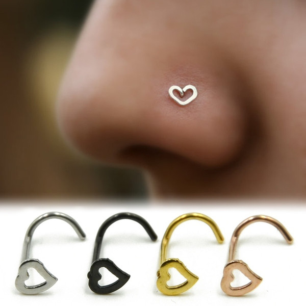 Rose Gold Silver Heart Nose Studs SHAPES Pins Rings Womens Jewellery Jewelry