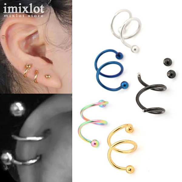 16G 316L Stainless Steel Spiral Ear Cuff Clip Women Men Clip On Earrings Fake Piercing Nose Lip Spiral Rings Body Jewelry