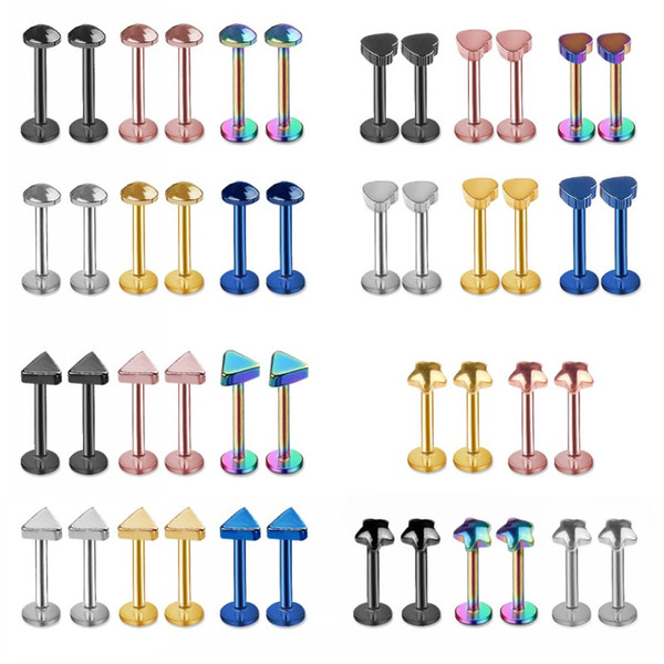 Men Women Universal Lip Chin Ring Round Triangle Love Heart Shaped Labret Stainless Steel Nose Ear Bar Stud Colorful 1 7hy BB