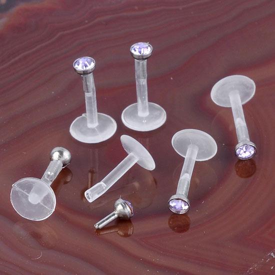 Wholesale OP-20pcs 16g Acrylic Czech Crystal Monroe Bar Labret Lip Stud Ring Body Jewelry Piercings 10pcs