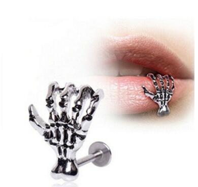 Skeleton hand bone lip nail studs skull lip piercing jewelry Punk labret stainless steel body jewelry 17