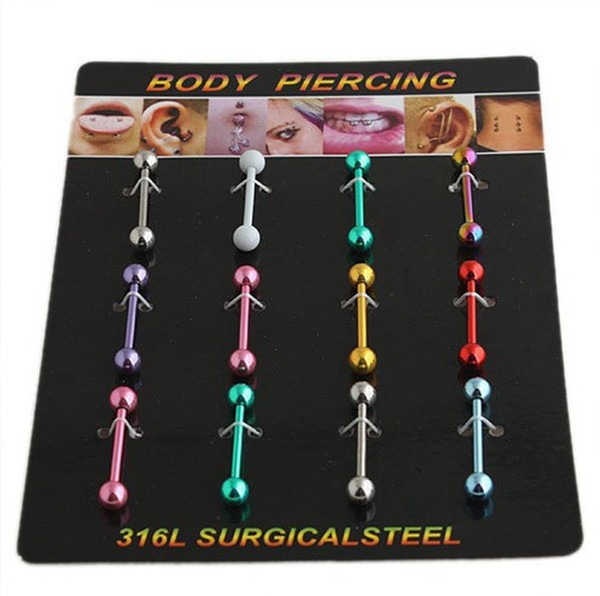 12pcs/lot Colorful Glitters Lip Tongue Rings Sexy Surgical Steel Fashion Piercing Tongue Studs Jewelry for Women Men Birthday Christmas Gift