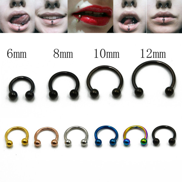 6pcs Tiatnium Anodized Circular Barbell Horseshoe CBR Septum Lip Labret Eyebrow Nose Ring Nipple Piercing Body Jewelry 16g