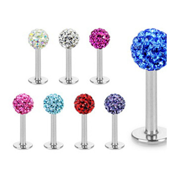 50piece Body Jewelry Tragus Earring Mix 10 Colors Shamballa Ball CZ Gem Disco 3.5mm Body Jewelry Lip Ring Labret Piercing