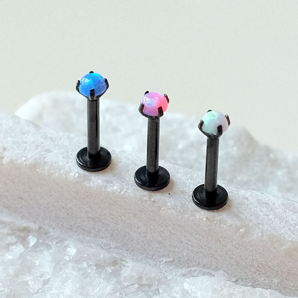 Stainless steel four-claw Operstone lip nail with flat bottom ear bone nail and semi-precious stone ear nail