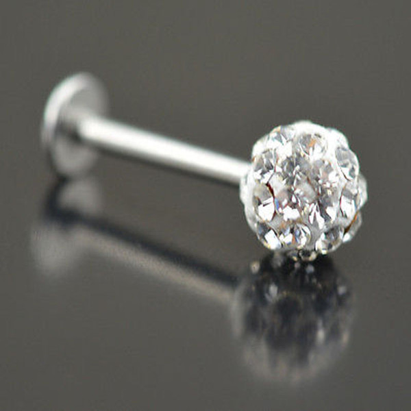 Lip Stud 20pcs/lot 6/8/10/12mm Clear Shamballa Ball CZ Gem Disco Body Jewelry Lip Ring Labret Bar