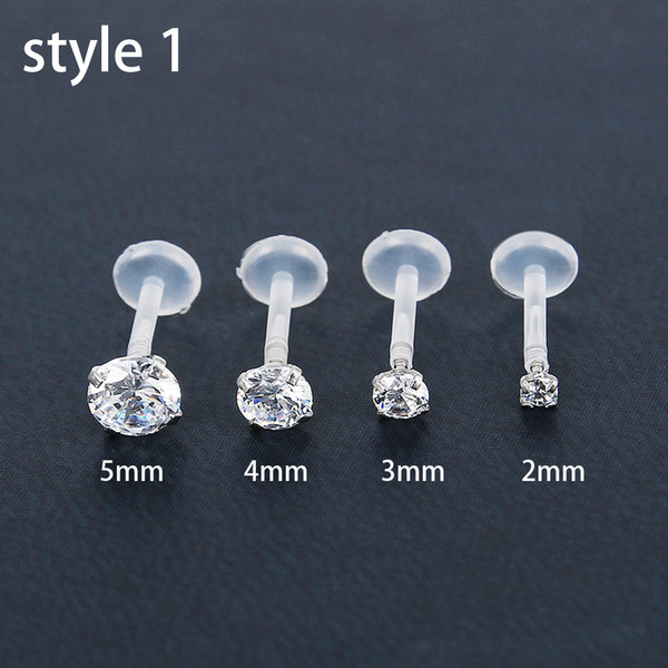 New Bioflex Labret Tragus helix lip monroe Bar with Surgical Steel Prong cubic zircon 4pcs/lot