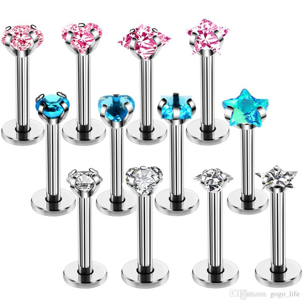 4pcs 8mm Round Clear Stone Nose Piercing Labret Ear Helix Lip Piercing Flat Nose Ring Cartilage Tragus Pircing de Orelha