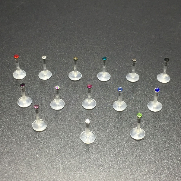 Popular Piercing Jewelry Stainless Plastic Lip Labrets & Eearings Various Colours Diamond Earrings & Lip Labrets Wholesale Free Shipping