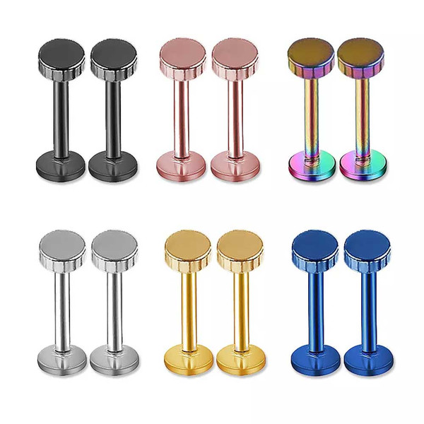 Wholesale columned Labret Lip Chin Ring Nose Ear Bar Stud Stainless Steel Piercing Fashion Body Jewelry Free Shipping