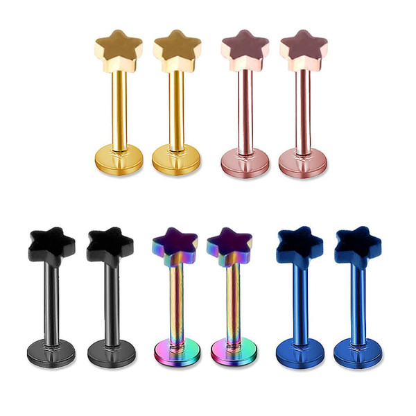 Wholesale Star Labret Lip Chin Ring Nose Ear Bar Stud Stainless Steel Piercing Fashion Body Jewelry Free Shipping