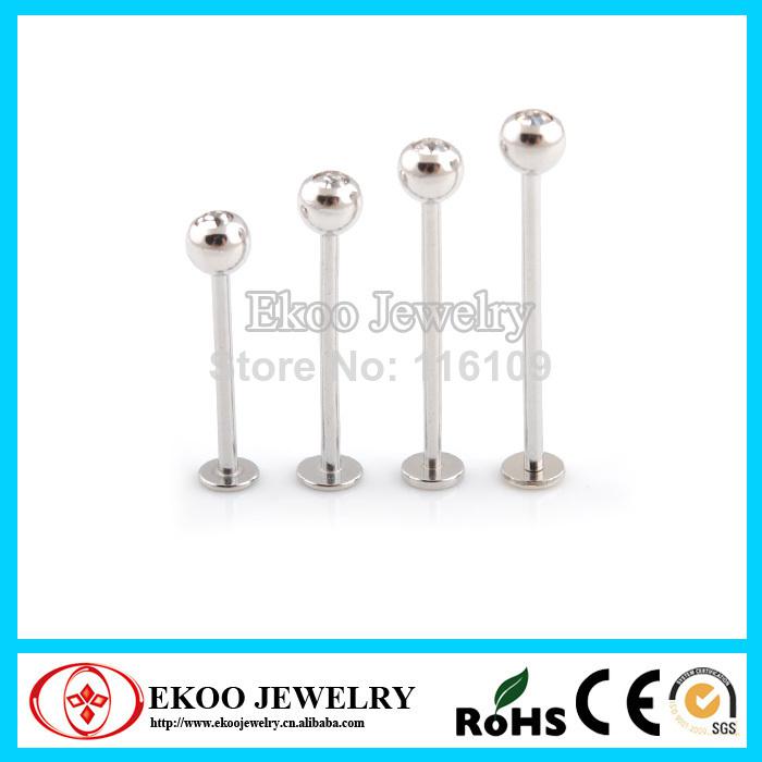 Wholesale-OP-316L Surgical Steel Cheek Piercing Extra Long Labret with CZ Gem Labret Piercing