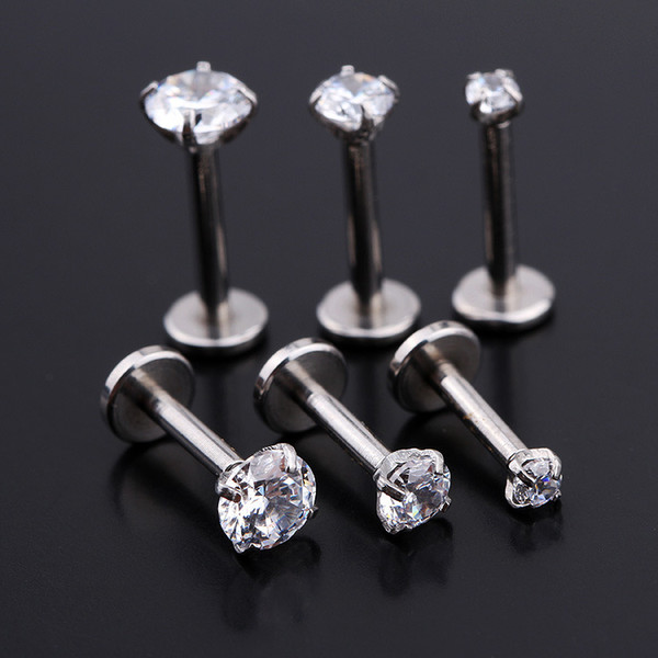 fashion Crystal Stainless Steel Lip Piercing Labret Rings Shape Ear Stud earrings Piercing Tragus Body Jewelry Unisex