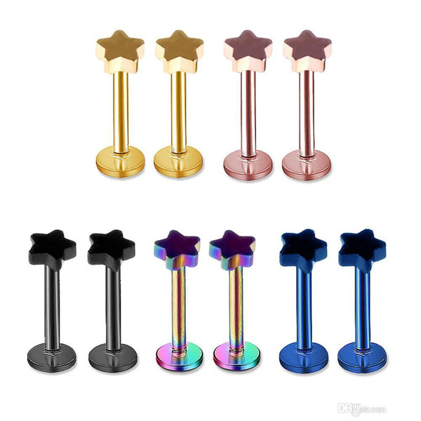 Wholesale Star Labret Lip Chin Ring Nose Ear Bar Stud Stainless Steel Piercing Fashion Body Jewelry Free Shipping