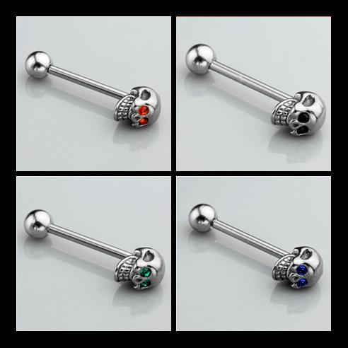 Fashion 316L Surgical Steel Skull Tounge Rings Bars Barbell Tongue Piercing Body Jewelry Tongue Pin