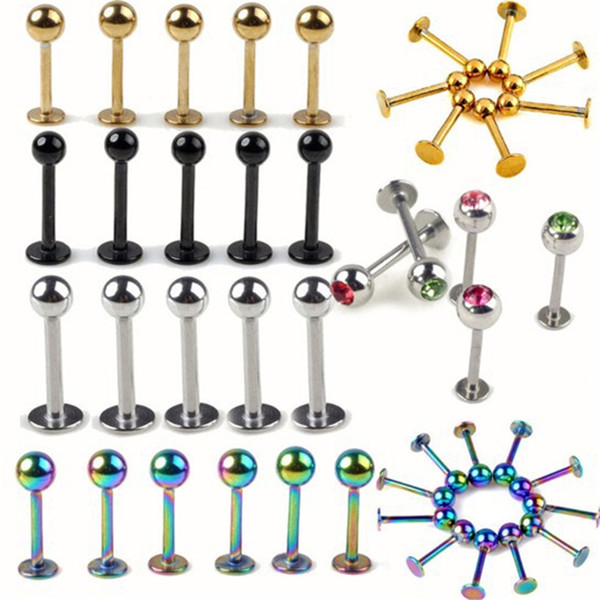 50piece Wholesale Ball Labret Lip Chin Ring Nose Ear Bar Stud Stainless Steel Piercing Fashion Body Jewelry Free Shipping