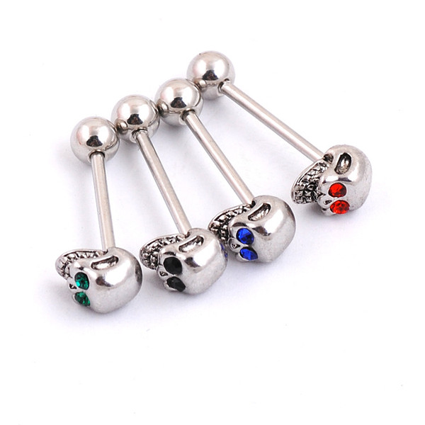 2018 Stainless steel minimalist jewelry skull tongue studded crystal tongue ring piercing jewelry human puncture