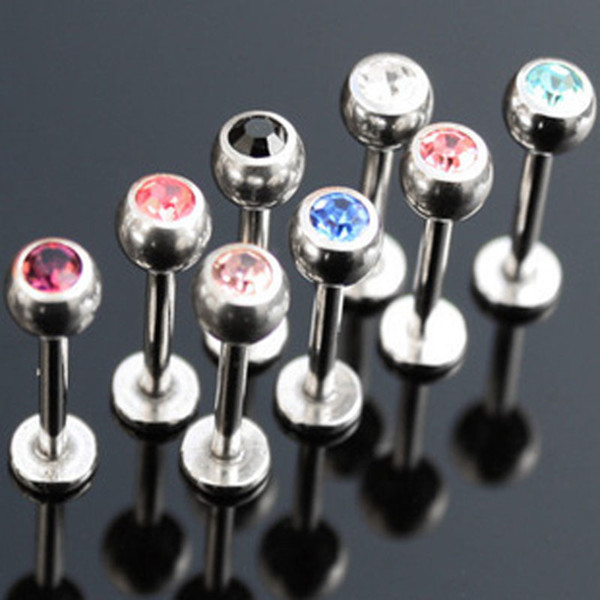 Lip Labret bar Wholesale 100pcs/lot Mix 10 Colors 6/8/10/12mm Body Piercing Jewelry Stainless Steel Nose Eyebrow Rings Tragus cartilage bar