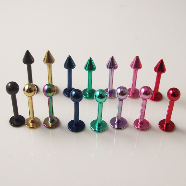 50pcs Free Shipping 16G ball Sprike Lip Ring Candy Color Lip Rings,Stainless Steel Labret Body Piercing Jewelry