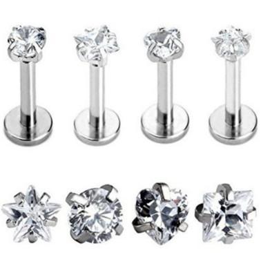 Cz Crystal Lip Stud nail Labret Ring Circle Round triangle square flat stainless steel Star bone 3mm Body Piercing Jewelry