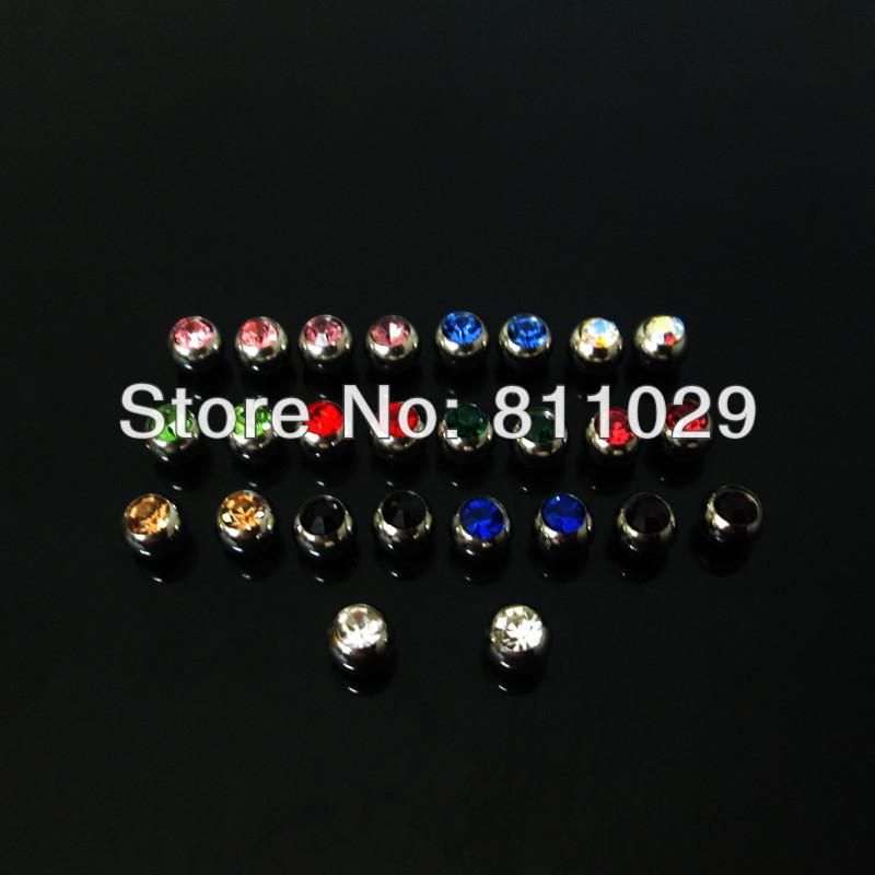 Wholesale-OP-Hot wholesale body jewelry parts 100pcs mixed 13 colors 1.6*5mm gem crystal stone stainless steel jewelry ball free shipping