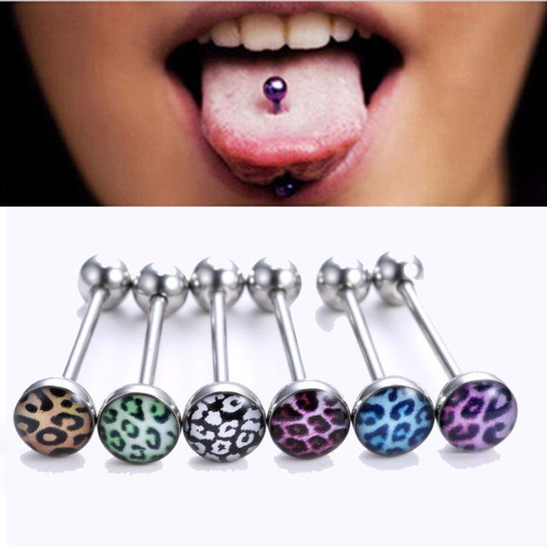 5pcs/lot Stainless Steel Glass Ball Lip Nipple Tongue Bar Ring Fashion Barbell Leopard Grain Pole Body Piercing Jewelry