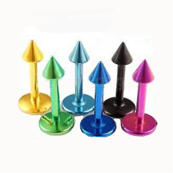 Anodized Stainless Steel Cone Lip piercing Labret Ring And Stud Body Jewelry Fashion Nose Earring 50pcs/lot