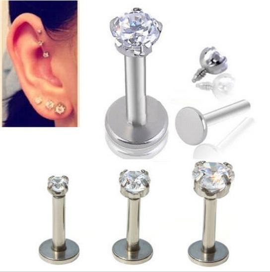 16G 1.2mm 3mm Zircon Stone Internally Threaded Labret Lip Ring Clear Round Cubic Zirconia Prong Tragus Ear Piercing Jewelry