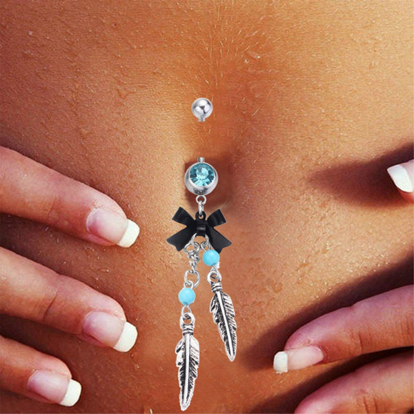 Medical Steel Crystal Bow Navel Percing Belly Rings Body Piercings Jewelry