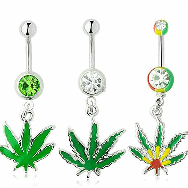 Maple Dangle Body Piercing Rhinestone Navel Belly Button 316L Medical Ring