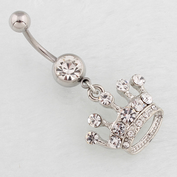 New Sexy Silver Crystal Crown Navel Belly Button Barbell Ring Womens Exquisite Body Piecing Jewelry