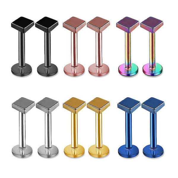 Wholesale square Labret Lip Chin Ring Nose Ear Bar Stud Stainless Steel Piercing Fashion Body Jewelry Free Shipping