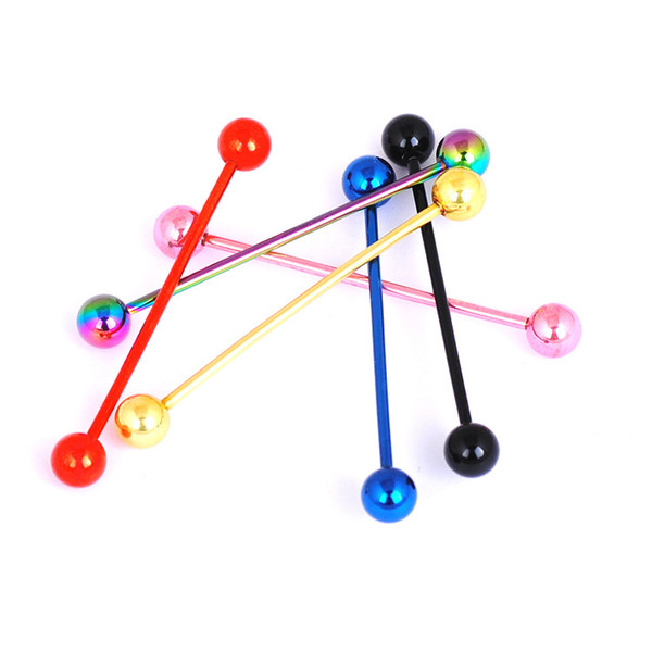 50 PC Colorful Steel Balls Industrial Scaffold Straight Barbell Ear Piercing Tongue Bar Surgical Steel Eyebrow Tragus Nipple Ring