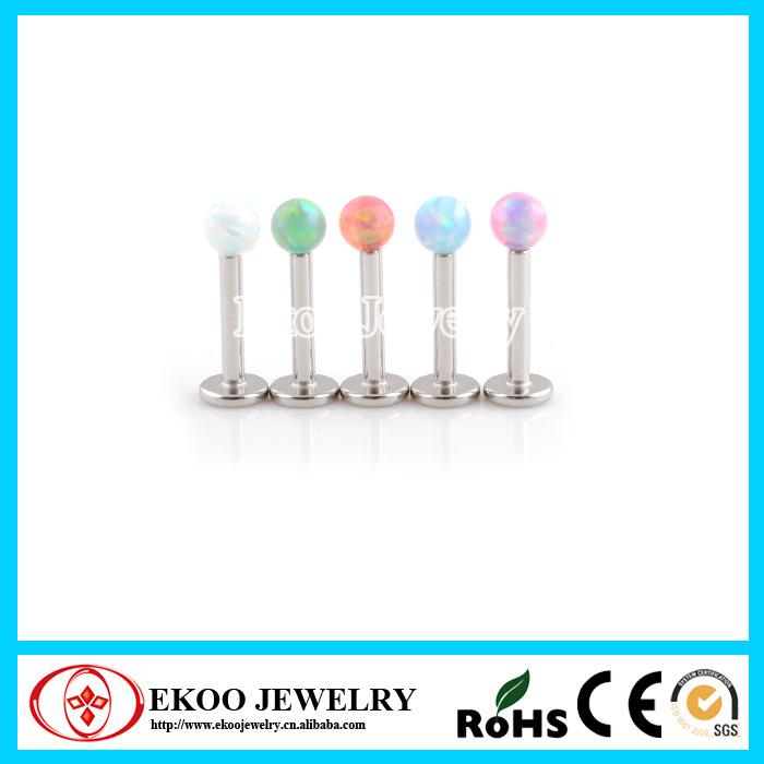 16L Surgical Steel Internally Threaded Opal Labret 1.2x8x3mm Mixed Colors Lot of 10pcs Opal Body Jewelry