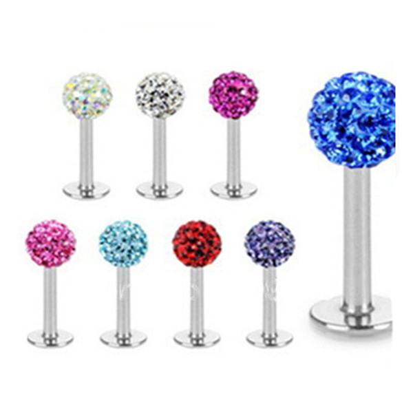 Cz Crystal Disco Full Ball Labret Lip Ring And Stud Nose Earring Fashion Sexy Women Piercing Body Jewelry Mix 10 Color 30PCS/LOT