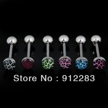 Wholesale-OP-Free Shipping 100 pcs ANIMAL PRINT LOGO TONGUE BAR 16MM 1.6MM 14G barbell #35016