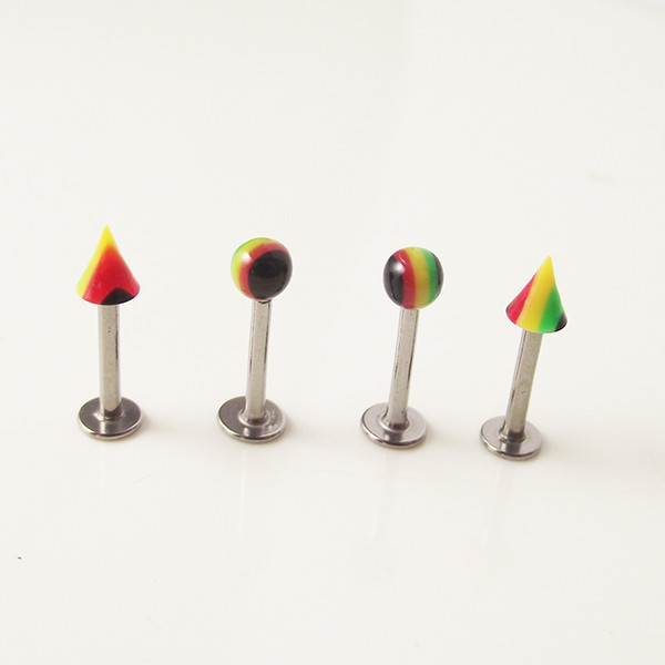 100pcs Rainbow Ball Spike Stainless Steel Tragus Ear Piercing Lip Labret Rings Helix Earring Body Piercing Jewelry