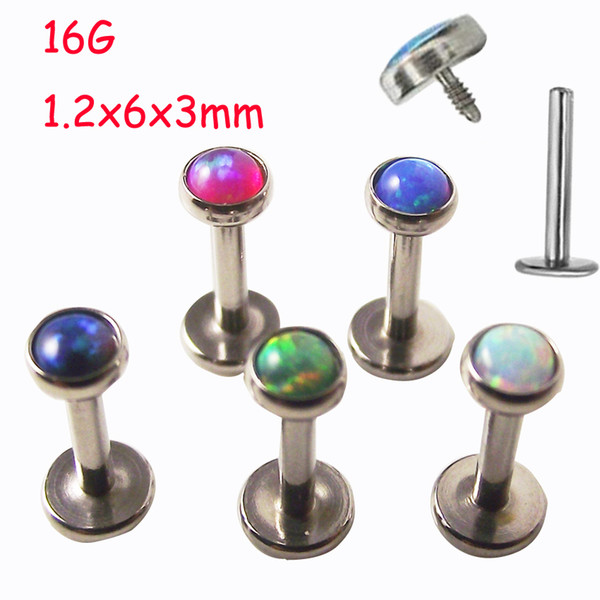 10pcs 16G Opal Stone Labret Ring Stainless Steel Tragus Ear Piercing Helix Body Piercing Jewelry