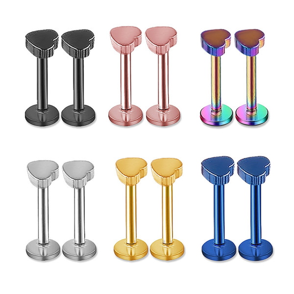 50pcs Stainless Steel Lip Nails Multicolor Lip Nails Internal Thread Earrings Love Heart Shaped Body Piercing Jewelry