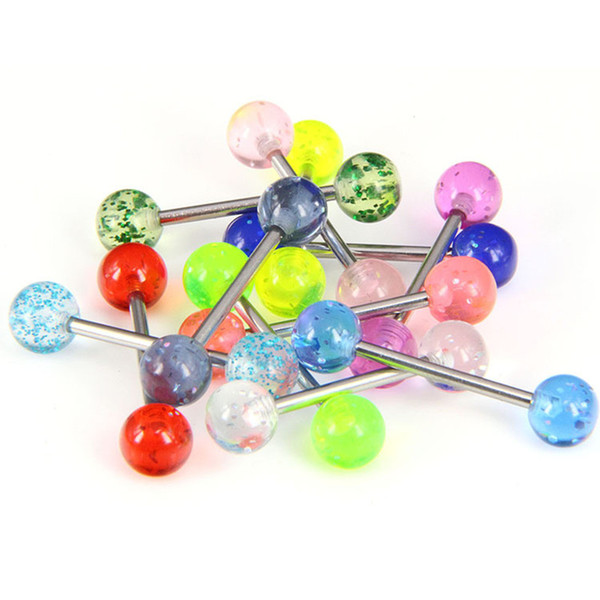 100pcs Glitter Tongue Nipple Bars Barbell Ring 316L Surgical Steel Piercing Body Jewelry Lots Mix Belly Button Rings Wholesale