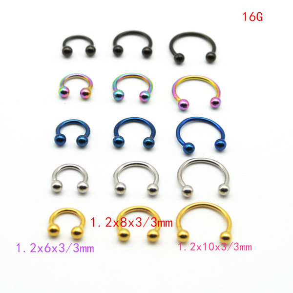 wholesale Horseshoe 316L Surgical Steel Nostril Nose Ring circular piercing ball Body Jewelry Rings CBR earring16G 6MM 8MM 10MM