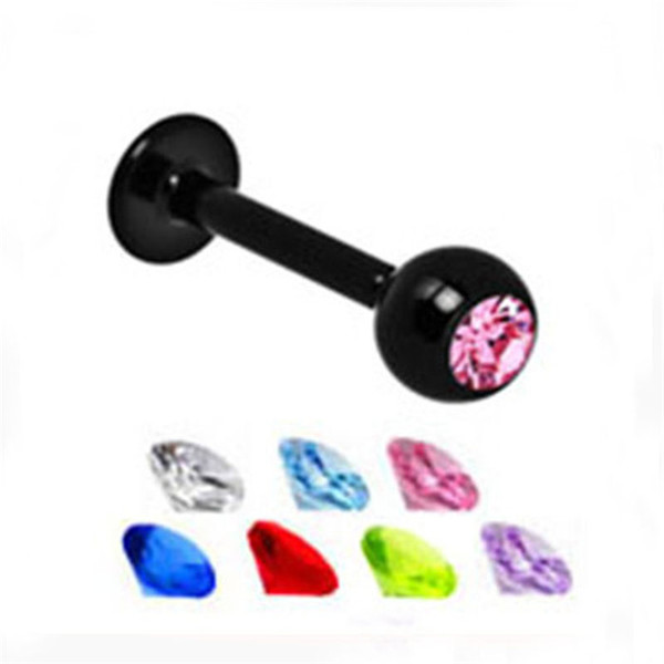 Anodized Black 16G Lip Stud 3mm Crystal Gem Nose Ring Labret Earring Fashion Woman And Man Stainless Steel Piercing Body Jewelry