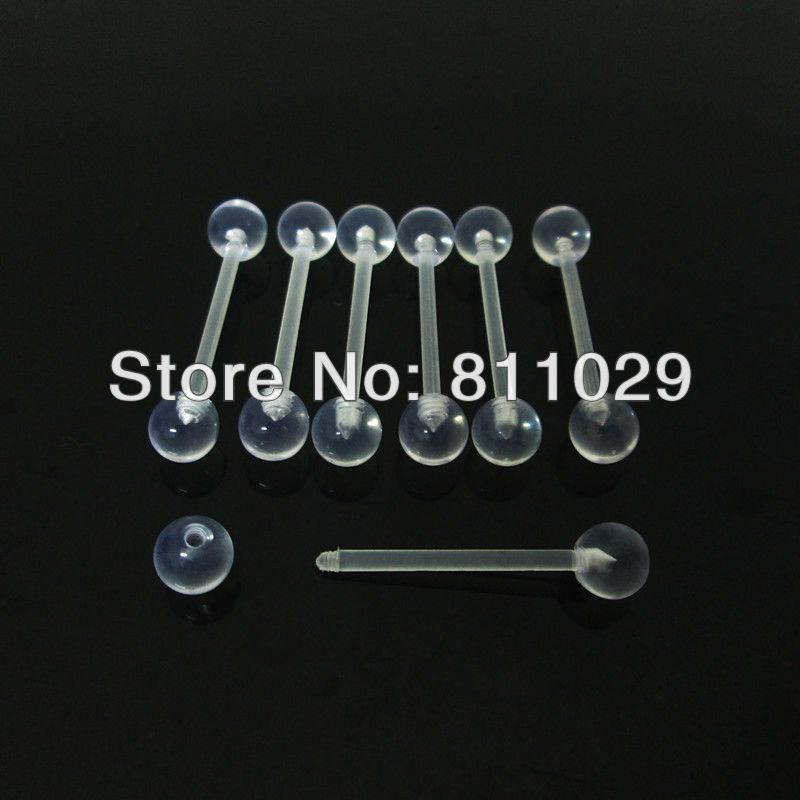 Wholesale-OP-Hot wholesale 100pcs 1.6*19*6/6mm clear Transparent color acrylic flexible piercing tongue barbell free shipping