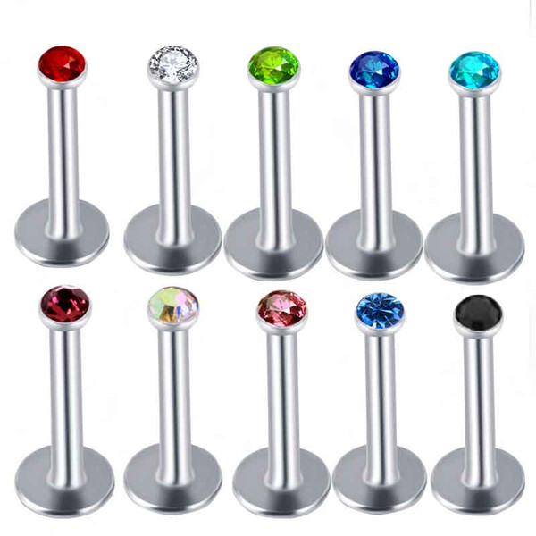 Titanium Anodized Stainless 16G Labret Monroe Lip Rings Body Jewelry Tragus Helix Piercing Earring Studs Barbell 100pcs