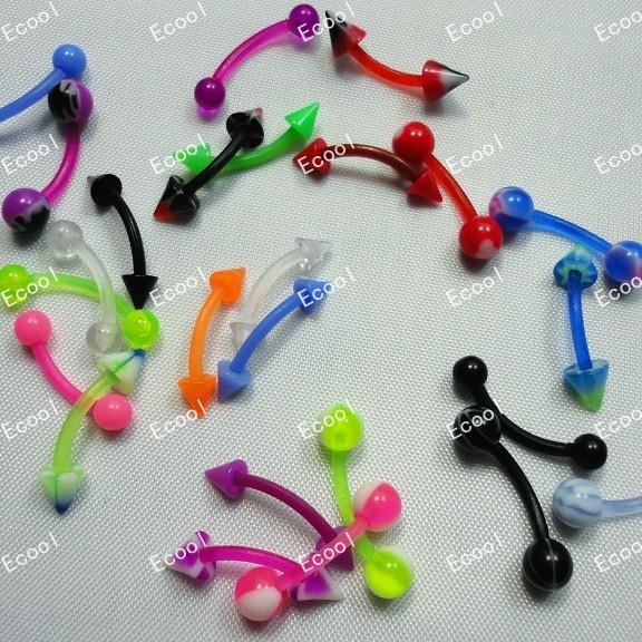 Wholesale Jewelry Bulk Lots UV Flexible Acrylic Tongue Bar Lip Belly Eyebrow Ear Barbell LR342 Free Shipping