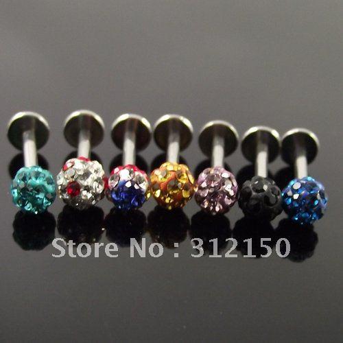 24PCS Fashion Lip Ring Labret Ring body Jewelry Crystal Labret Piercing Jewelry FULL Crystal Gems Wholesale