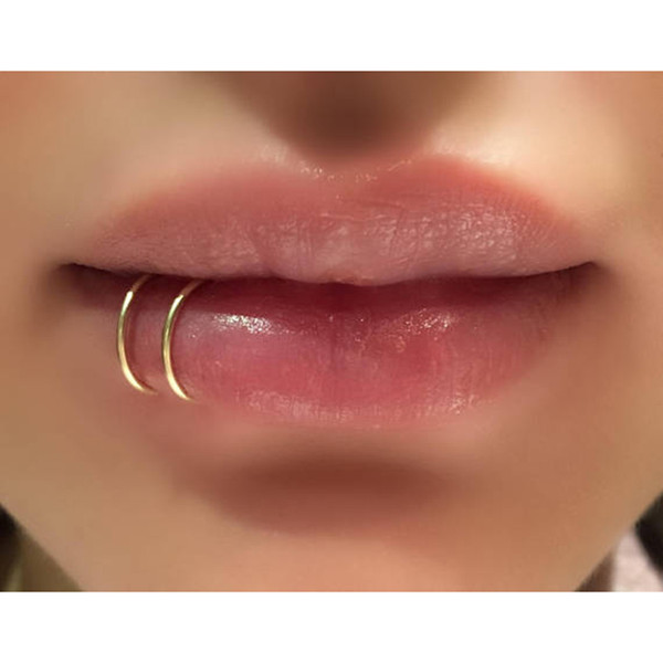 Jewelry Piercing Lip Ring Handmade Gold Double Cuff Punk Fashion Simple Unisex Body Jewelry Fake Piercing Grillz