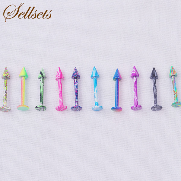 wholesale 100 Pcs/Lot New Arrival Color Stainless Steel Straight Spike Lip Piercing Jewelry