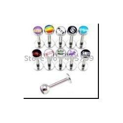 Wholesale-OP-Free Shipping logo Straight Barbell Lip Piercing Labret Ring Fashion Body Jewelry 50pcs/lot Mixed Style