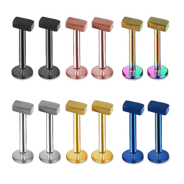 Wholesale rectangle Labret Lip Chin Ring Nose Ear Bar Stud Stainless Steel Piercing Fashion Body Jewelry Free Shipping